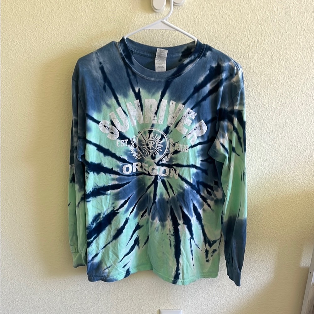 Gildan Kids Tie-Dye Long Sleeve Shirt - Navy and Mint